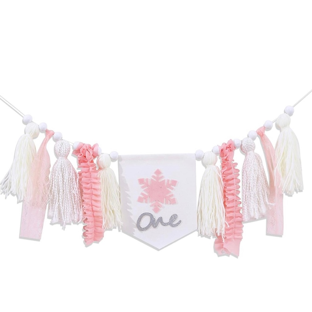 Pink Snowflake 1st Birthday High Chair Banner For Girl